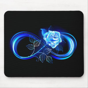 Glühende Unendlichkeit mit blauer Rose Mousepad