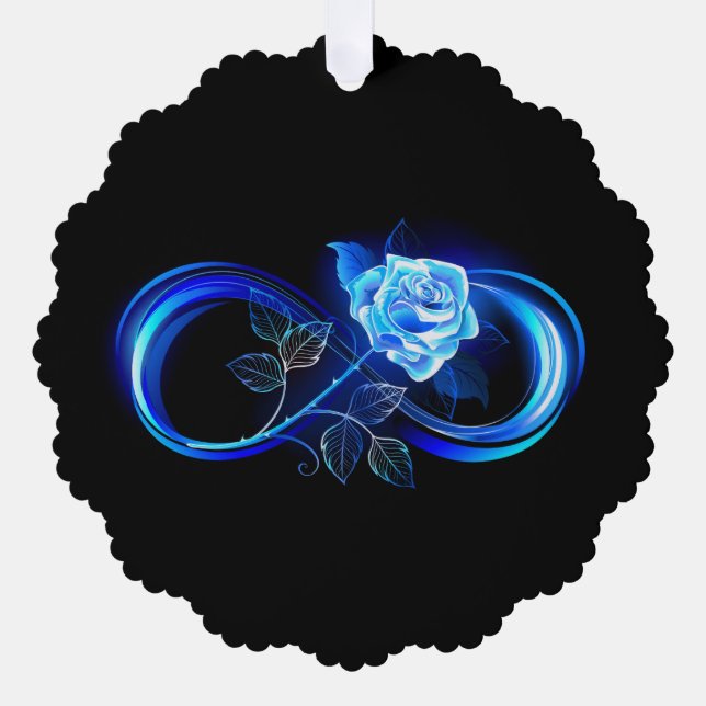 Glühende Unendlichkeit mit blauer Rose Ornament Karte (Vorderseite)