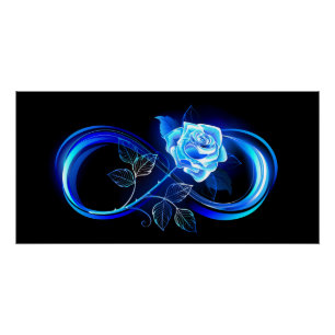 Glühende Unendlichkeit mit blauer Rose Poster