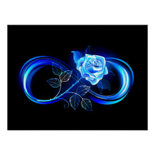 Glühende Unendlichkeit mit blauer Rose Poster