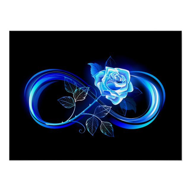 Glühende Unendlichkeit mit blauer Rose Poster (Vorderseite)