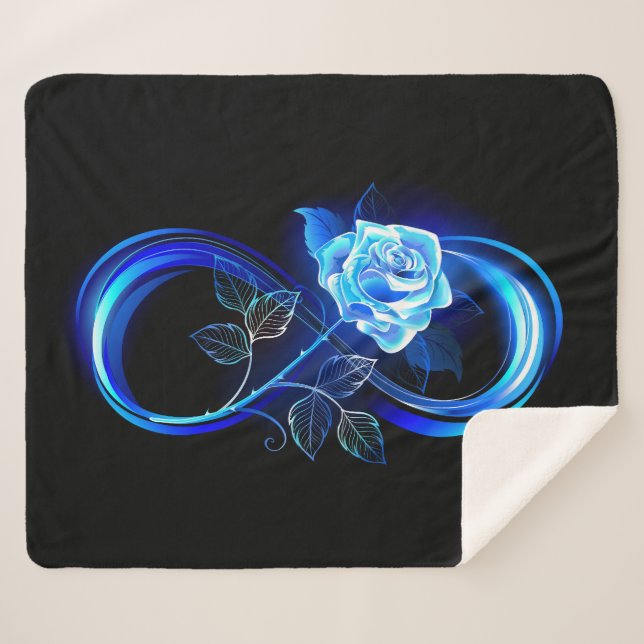 Glühende Unendlichkeit mit blauer Rose Sherpadecke (Vorderseite (Horizontal))