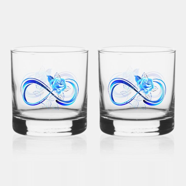 Glühende Unendlichkeit mit blauer Rose Whiskyglas (Vorderseite)