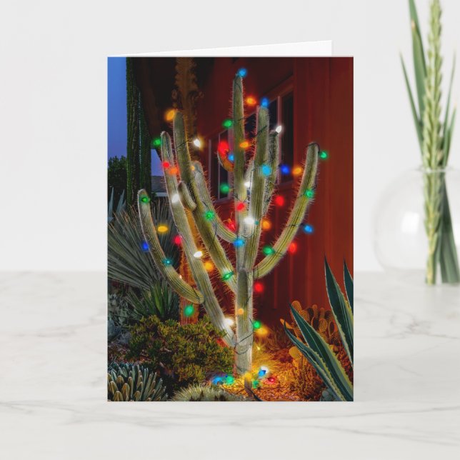 Glühende Weihnachts-Kaktus-Weihnachtskarte Feiertagskarte (Vorderseite)