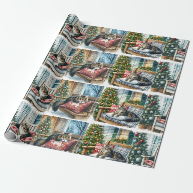 Glühende Weihnachtskatzenkunst oder -umschlagpapie Geschenkpapier (Ungerollt)