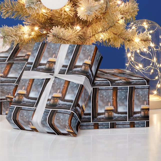Glühende Weihnachtskerzen im Schnee Geschenkpapier (Feiertage)