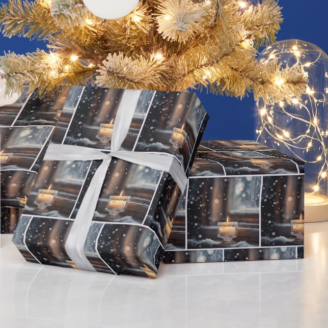 Glühende Weihnachtskerzen im Schnee Geschenkpapier (Feiertage)