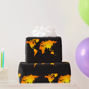 Glühende Weltkarte in Orange und Gelb Geschenkpapier
