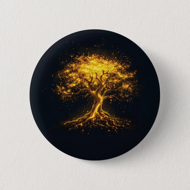 Glühender Baum des Lebens - Mystisch und verzauber Button (Vorderseite)