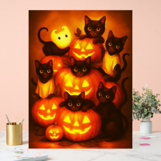 Glühender Halloween-Kürbis mit Niedlicher Schwarze Acrylschild
