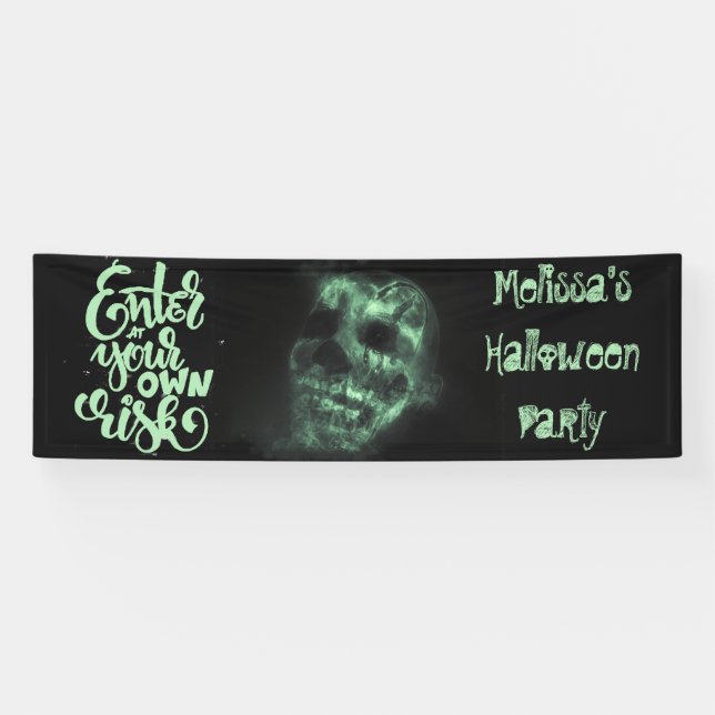 Glühender Halloween-Schädel im Grün Banner (Horizontal)