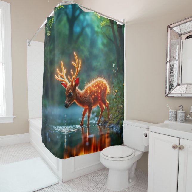 Glühender Hirschmagie-Waldtrunk Duschvorhang (Beispiel)