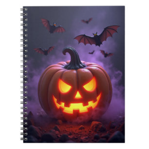Glühender Jack O Lantern Verlassener Kürbis Nacht Notizblock