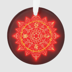 Glühender roter magischer Kreis mit mystischen Sym Ornament
