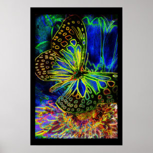Glühender Schmetterling und Blume Poster