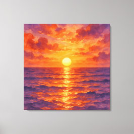 Glühender Sonnenuntergang - Lebendiger Aquarell-Ma Leinwanddruck