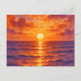 Glühender Sonnenuntergang - Lebendiger Aquarellmal Postkarte
