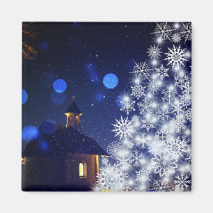 Glühender Weihnachtsbaum mit blauem Hintergrund Magnet