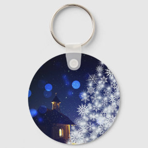 Glühender Weihnachtsbaum mit blauem Hintergrund Schlüsselanhänger