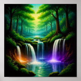GlühenderWasserfallwald Poster