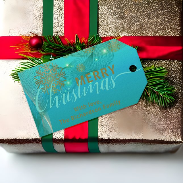 Glühendes Aquamarines Winterwonderland Frohe Weihn Geschenkanhänger (Von Creator hochgeladen)