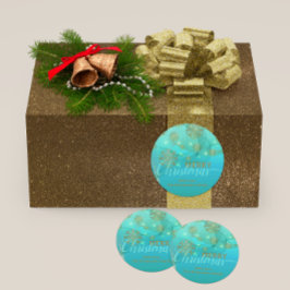 Glühendes Aquamarines Winterwonderland Frohe Weihn Runder Aufkleber