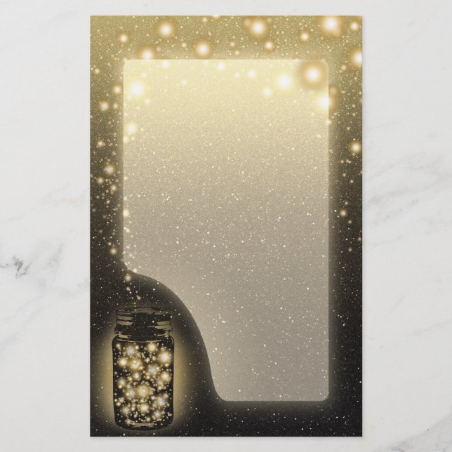 Glühendes Glas Leuchtkäfer mit Nacht spielt Briefpapier (Vorderseite)