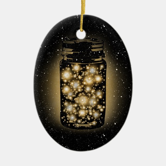 Glühendes Glas Leuchtkäfer mit Nachtsternen Keramikornament (Vorne)