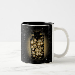 Glühendes Glas Leuchtkäfer mit Nachtsternen Zweifarbige Tasse