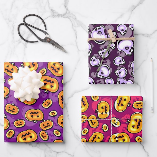 Glühendes Halloween Geschenkpapier Set (Vorderseite)