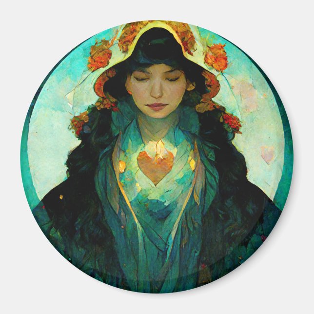 Glühendes Herz Woman Fantasy Sci-Fi Magnet (Vorne)