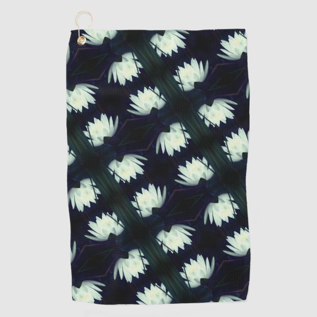 Glühendes Lotus Water Lilie Blume Muster Golfhandtuch (Vorderseite)