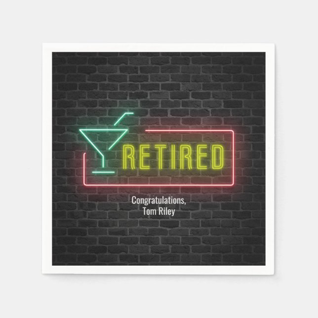 Glühendes Neon Marquee-Zeichen für das Ruhestand Serviette (Vorderseite)