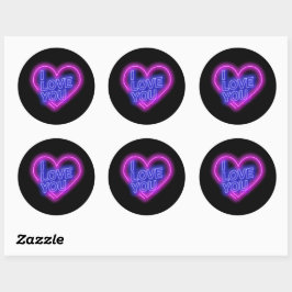 Glühendes Neon Pink Blue Valentines Herz Runder Aufkleber