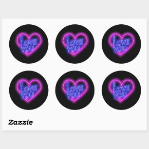 Glühendes Neon Pink Blue Valentines Herz Runder Aufkleber