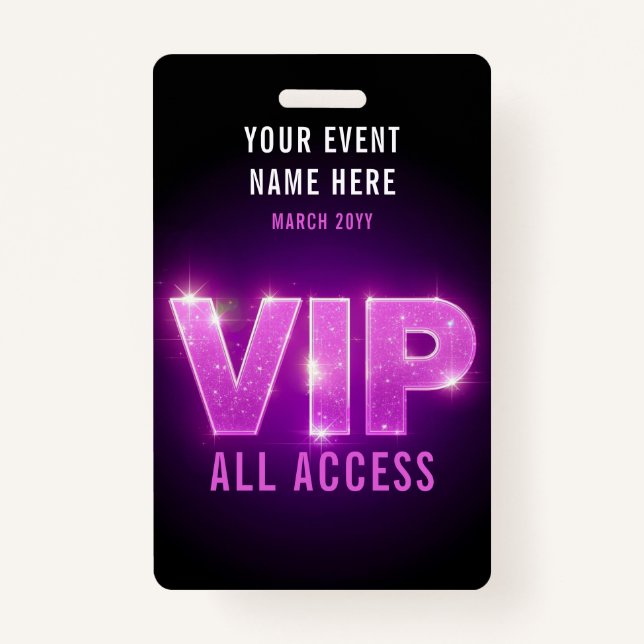 Glühendes Neonrosa/lila VIP für alle Zugriffsereig Ausweis (Vorderseite)