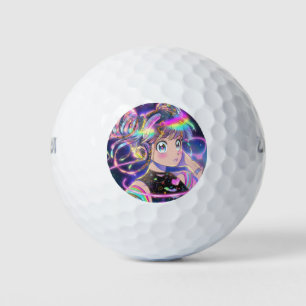 Glühendes Regenbogengalaxie-Anime-Girl mit Kopfhör Golfball