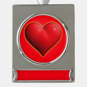 Glühendes rotes 3-D-Herz Banner-Ornament Silber