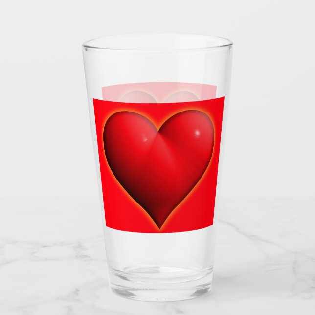 Glühendes rotes 3-D-Herz Glas (Vorderseite)