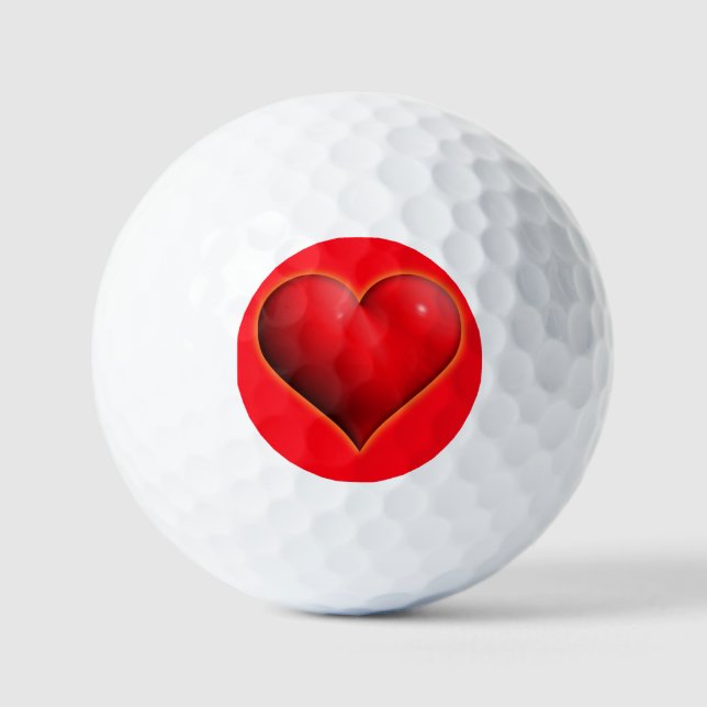Glühendes rotes 3D-Herz Golfball (Vorderseite)