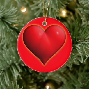 Glühendes rotes 3D-Herz Keramik Ornament