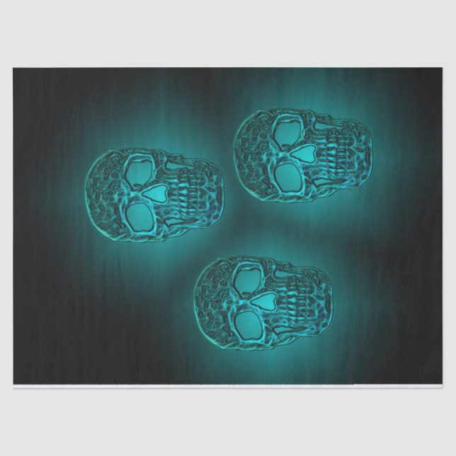 Glühendes Skull Gothic Aquamarin Green Cooles Beän Seidenpapier (Vorderseite)