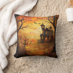 Glühendes Spuk Herrenhaus Halloween Kissen