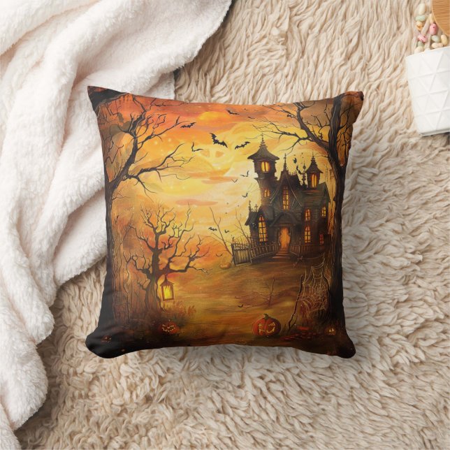 Glühendes Spuk Herrenhaus Halloween Kissen (Decke)