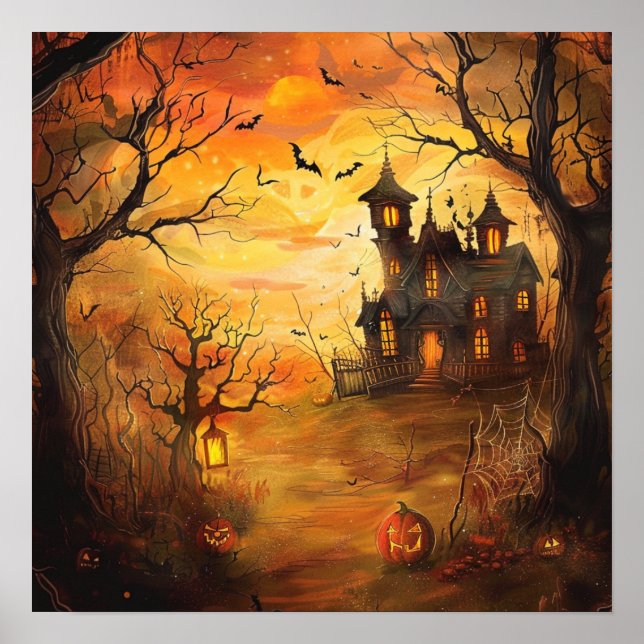 Glühendes Spuk Herrenhaus Halloween Poster (Vorne)