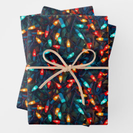 Glühendes Weihnachtslichtmuster Geschenkpapier Set
