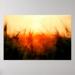 Glühendes Weizenfeld in einem orangefarbenen Sonn Poster