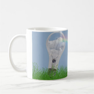 Glühlampe mit Regenbogen und Blumen Kaffeetasse