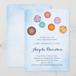 Glühpapier Laternen Blauer Geburtstag Einladung