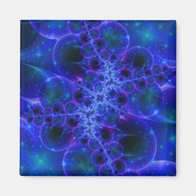 Glühstars | Fraktal in Blau und Weiß Magnet (Vorne)